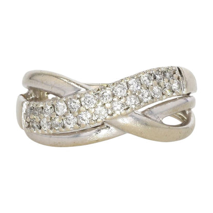14K White Gold Diamond Band Crossover Ring