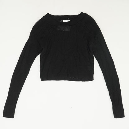 Black Solid Cropped Sweater