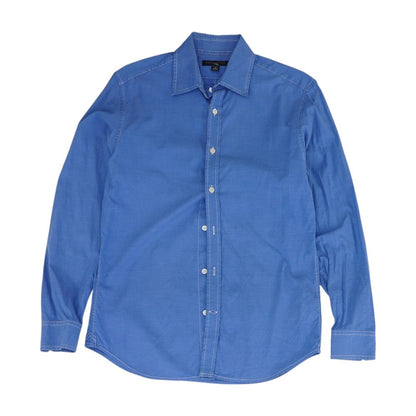 Blue Solid Long Sleeve Button Down