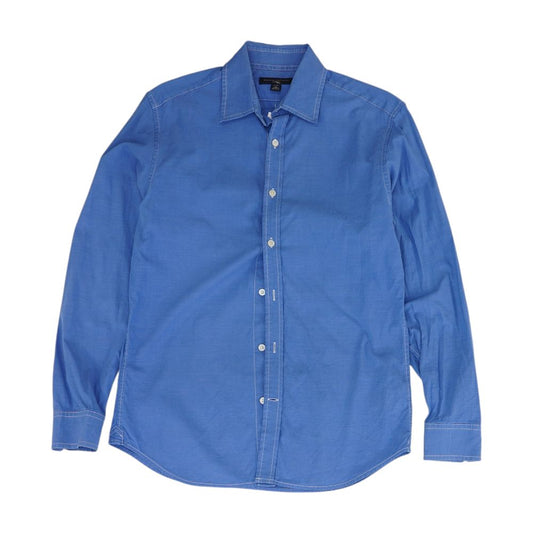 Blue Solid Long Sleeve Button Down