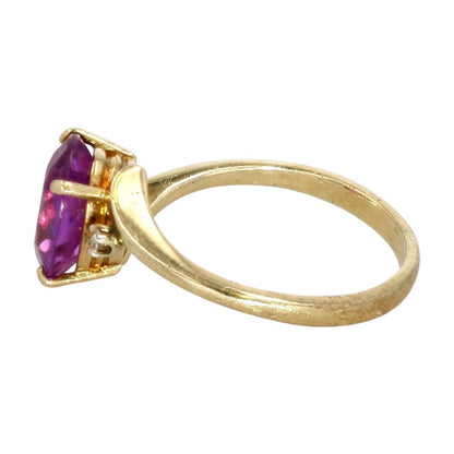 14K Gold Oval Light Purple Stone With Small Diamond Accents Bypass Ring