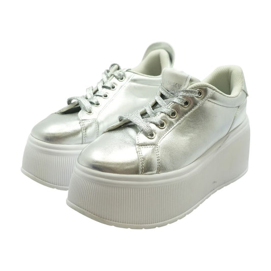 Platform Sneakers Silver Low Top Athletic Shoes