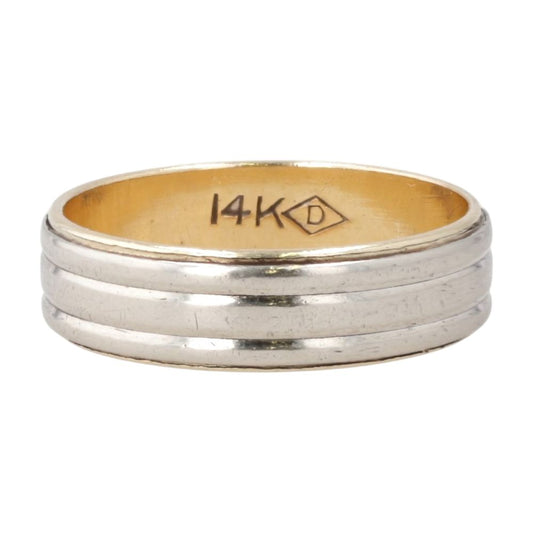 14K Two Tone Gold Grooved Band
