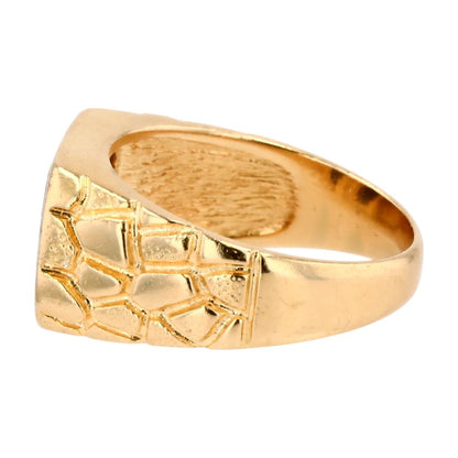 14K Gold Onyx Inlay Signet Style Ring W/ Diamond Row & Nugget Shank