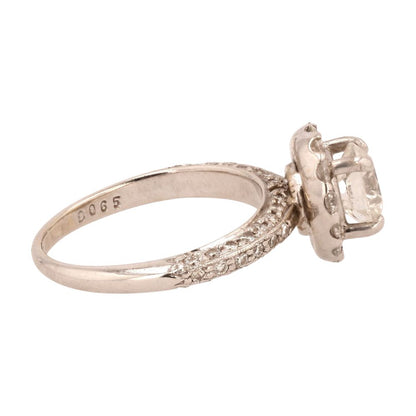 18K White Gold Round Diamond With Diamond Halo Engagement Ring