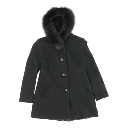 Black Solid Topcoat with Fur Trimmed Hood
