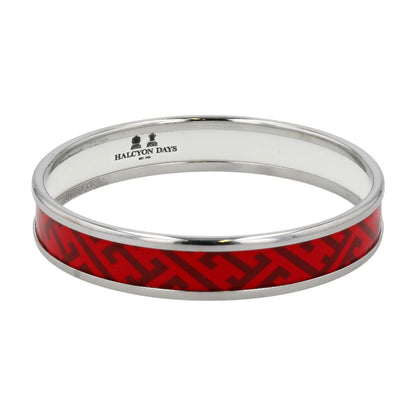 Costume Red & White Textile Enameled Bangle Bracelet