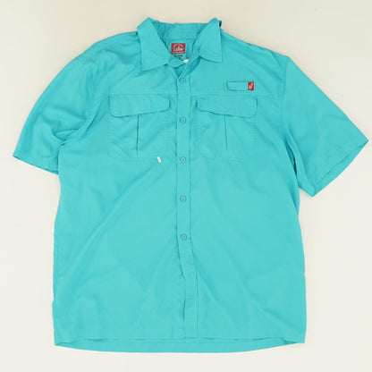 Turquoise Solid Short Sleeve Button Down