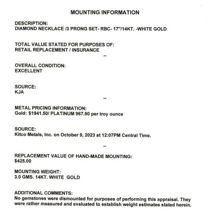 .85 ct 14K White Gold Round Diamond Solitaire Pendant Necklace