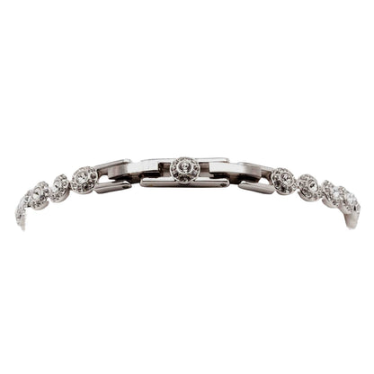 Silver Tone Round Crystal Link Bracelet