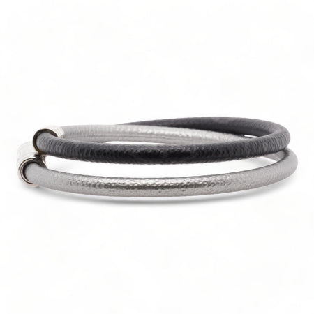 Keep It Double Leather Black Monogram With Silver Bracelet