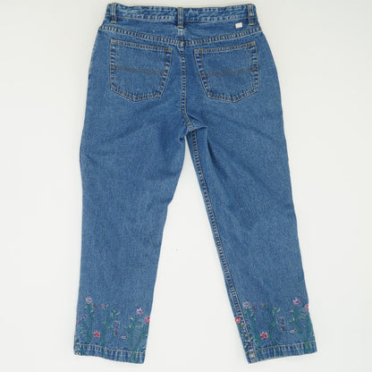 Blue Embroidered Detail Low Rise Regular Jeans