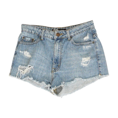 Blue Solid Denim Shorts