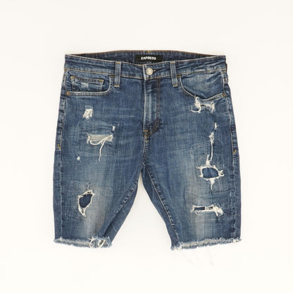 Blue Solid Denim Shorts