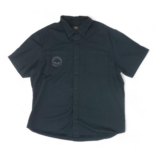 Black Solid Short Sleeve Button Down
