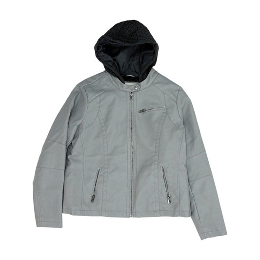 Gray Color Block Faux Leather Jacket