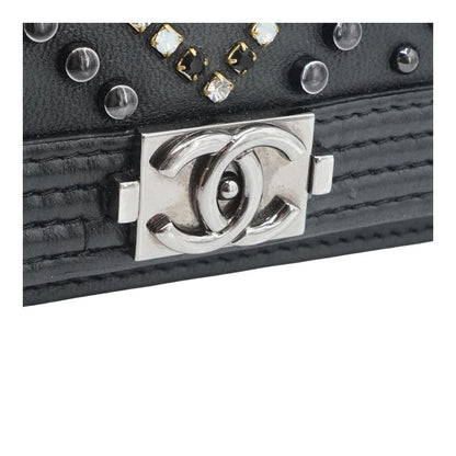 Black Embellished Chevron Boy Wallet on Chain