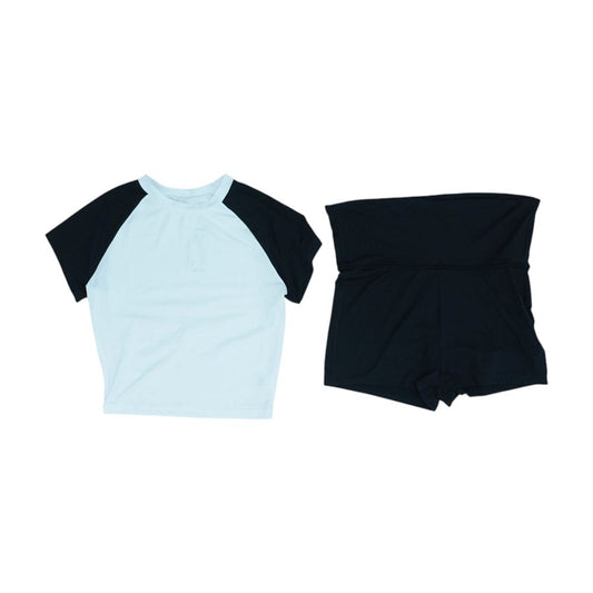 White Color Block Crewneck T-Shirt and Short Set
