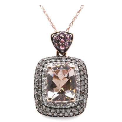 10K Rose Gold Kunzite Diamond And Tourmaline Pendant Necklace