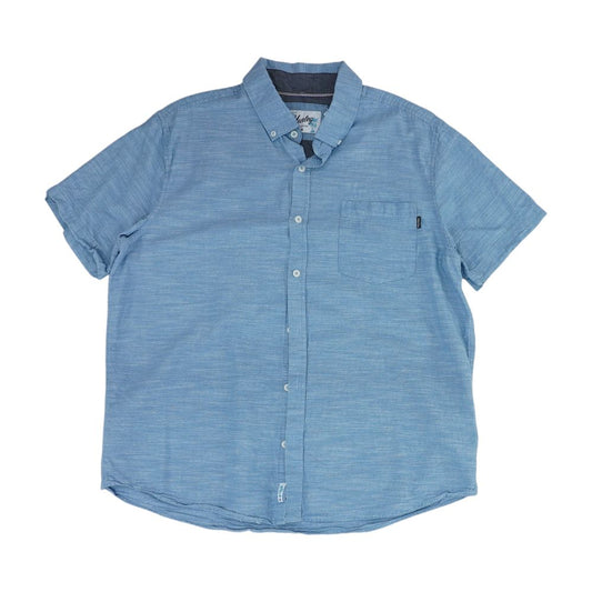 Blue Solid Short Sleeve Button Down