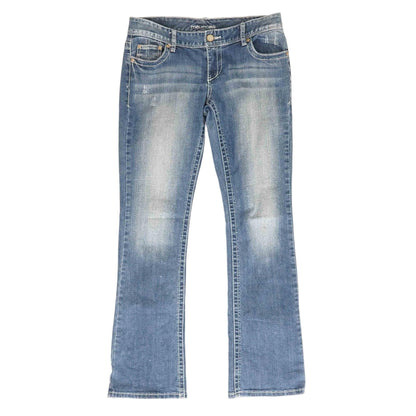 Blue Solid Mid Rise Bootcut Jeans