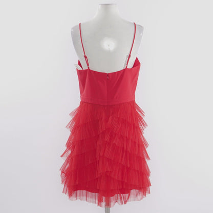 Ruffled Tiered Mini Dress in Jewel Red