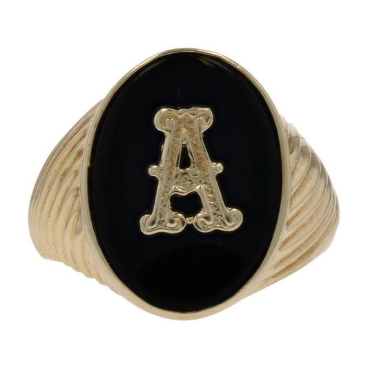 14K Gold Onyx Letter A Signet Ring