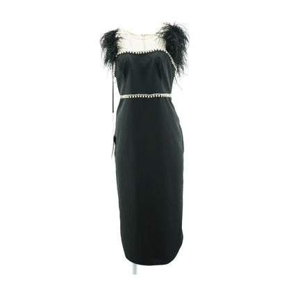 Black Solid Feather Midi Dress