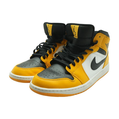 Jordan 1 Mid Yellow Leather High Top Athletic Shoes