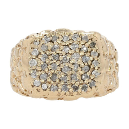 .75 Ct 10K Gold Diamond Pave Nugget Signet Ring