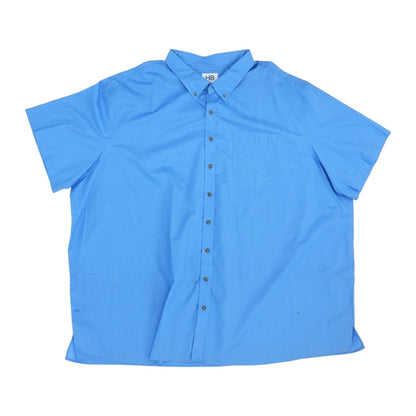 Blue Solid Short Sleeve Button Down