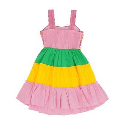 Pink Color Block Midi Dress