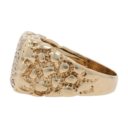 .75 Ct 10K Gold Diamond Pave Nugget Signet Ring