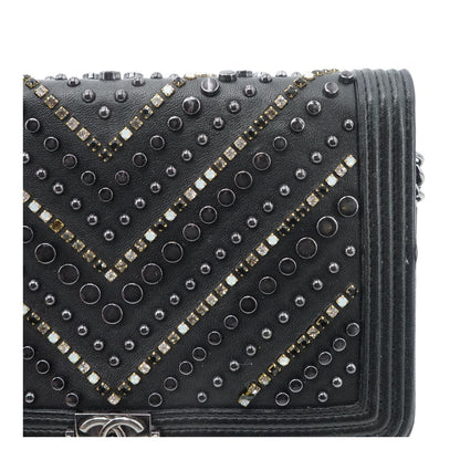 Black Embellished Chevron Boy Wallet on Chain