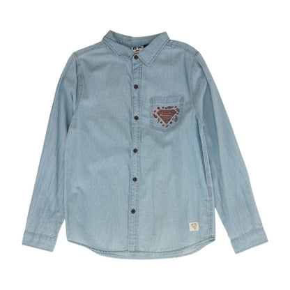 Blue Solid Long Sleeve Button Down