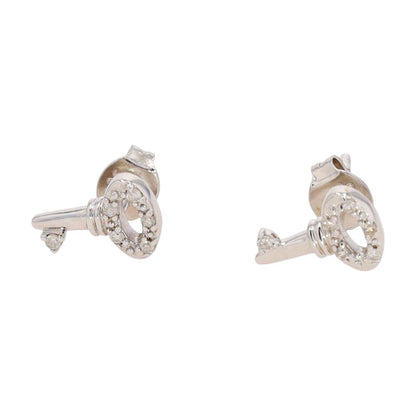 Sterling Silver Diamond Accented Skeleton Key Stud Earrings