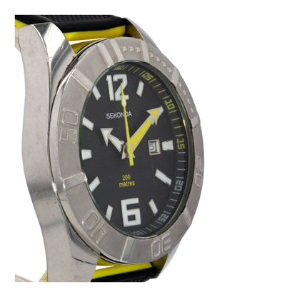 Men's Black And Yellow Band Diver's Stainless Steel Watch