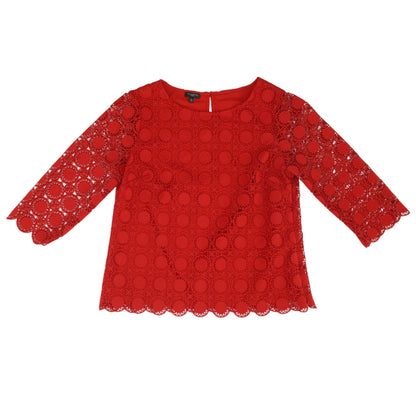 Red Embroidered Detail 3/4 Sleeve Blouse