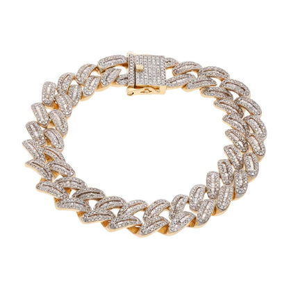 10.00 Ct 14K Gold Single Cut And Baguette Diamond Accented Cuban Link Bracelet