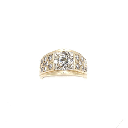 14K Gold Round Diamond Signet Ring
