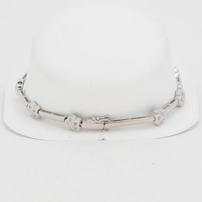 14K White Gold Bracelet with Stationed Diamond Flowers and Matte Finish Bars