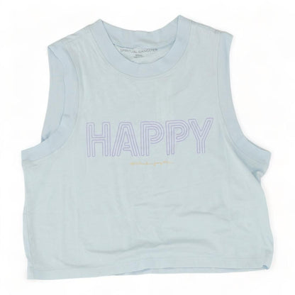 Blue Graphic Happy Box Cropped Tank