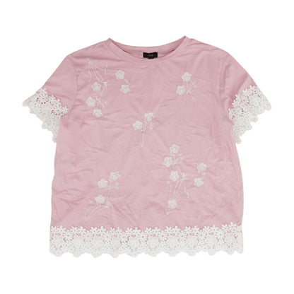 Pink Embroidery Detail Crewneck T-Shirt