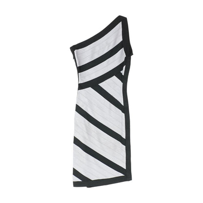 Black & Grey Bandage One Shoulder Bodycon Dress