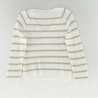 White Striped V-Neck Sweater