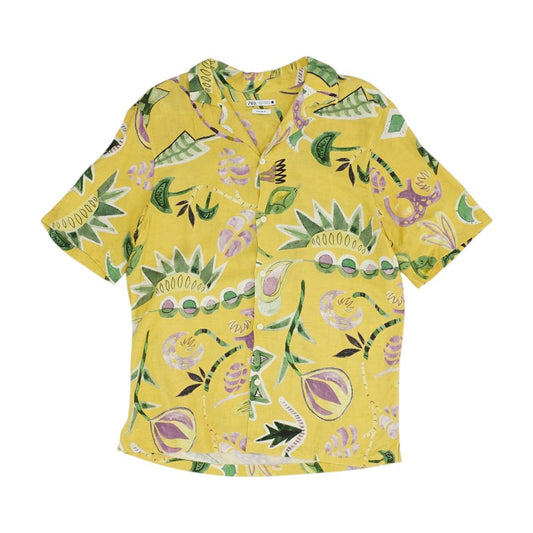 Yellow Graphic Short Sleeve Button Down