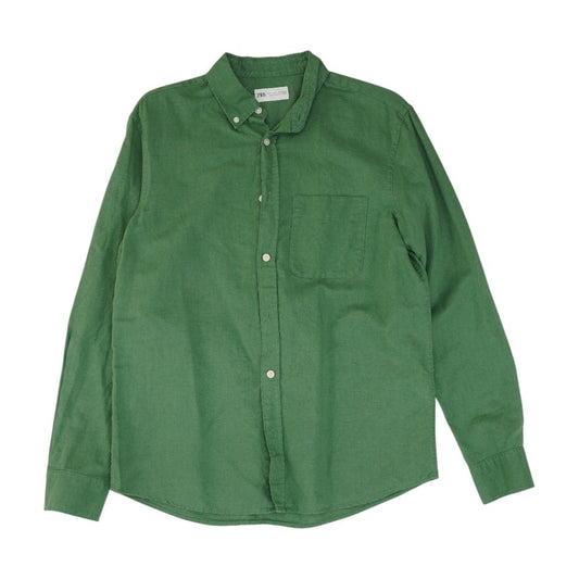 Green Solid Long Sleeve Button Down