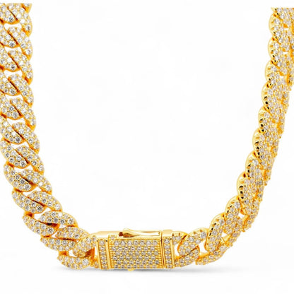 Gold Tone Iced Out Cuban Link Pendant Necklace