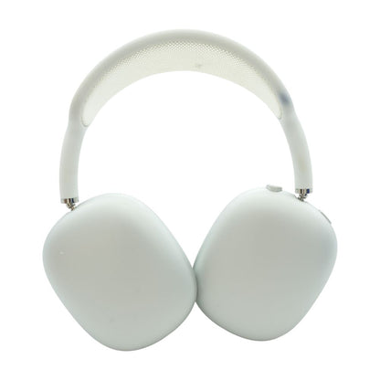 Silver AirPods Max (Lightning) with Green Earpads