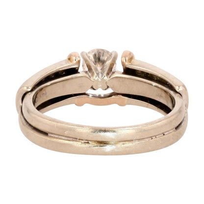 14K Two Tone Gold Soldered Round Diamond Center And Accents Engagement Ring Set